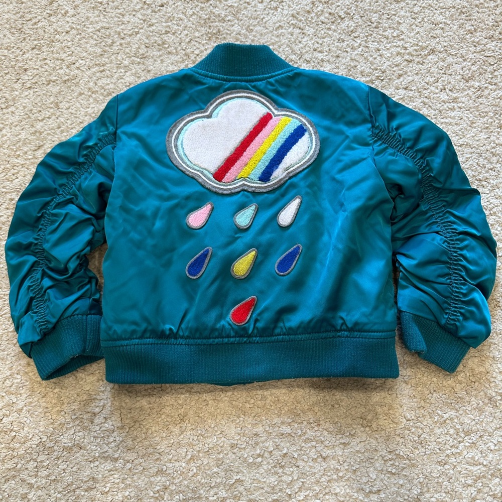 Cat & Jack Teal Bomber Jacket with Colorful Cloud Design (3T)